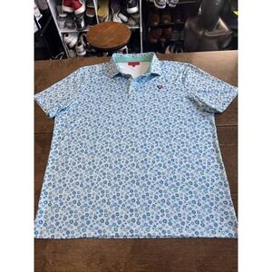 REDVANLY men's XL blue Floral short sleeve stretch casual Polo Golf Shirt